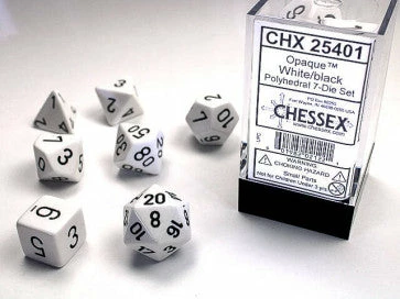 Various Chessex D7-Die Set Dice Opaque White (7 Dice In Display) 3 Various Chessex D7-Die Set Dice Opaque White (7 Dice In Display)