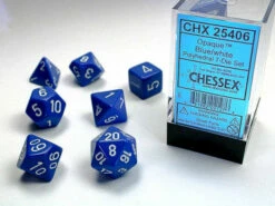 Various Chessex D7-Die Set Dice Opaque Blue/White(7 Dice In Display)