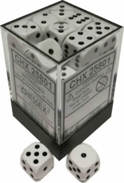 Chessex D6 Dice 12mm Opaque White/Black (36 Dice In Display)