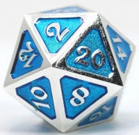 Dice Metal D20 Mythica Platinum Aquamarine