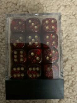 Various Chessex D6 Dice Glitter Set 16mm Ruby/Gold (36 Dice In Display)