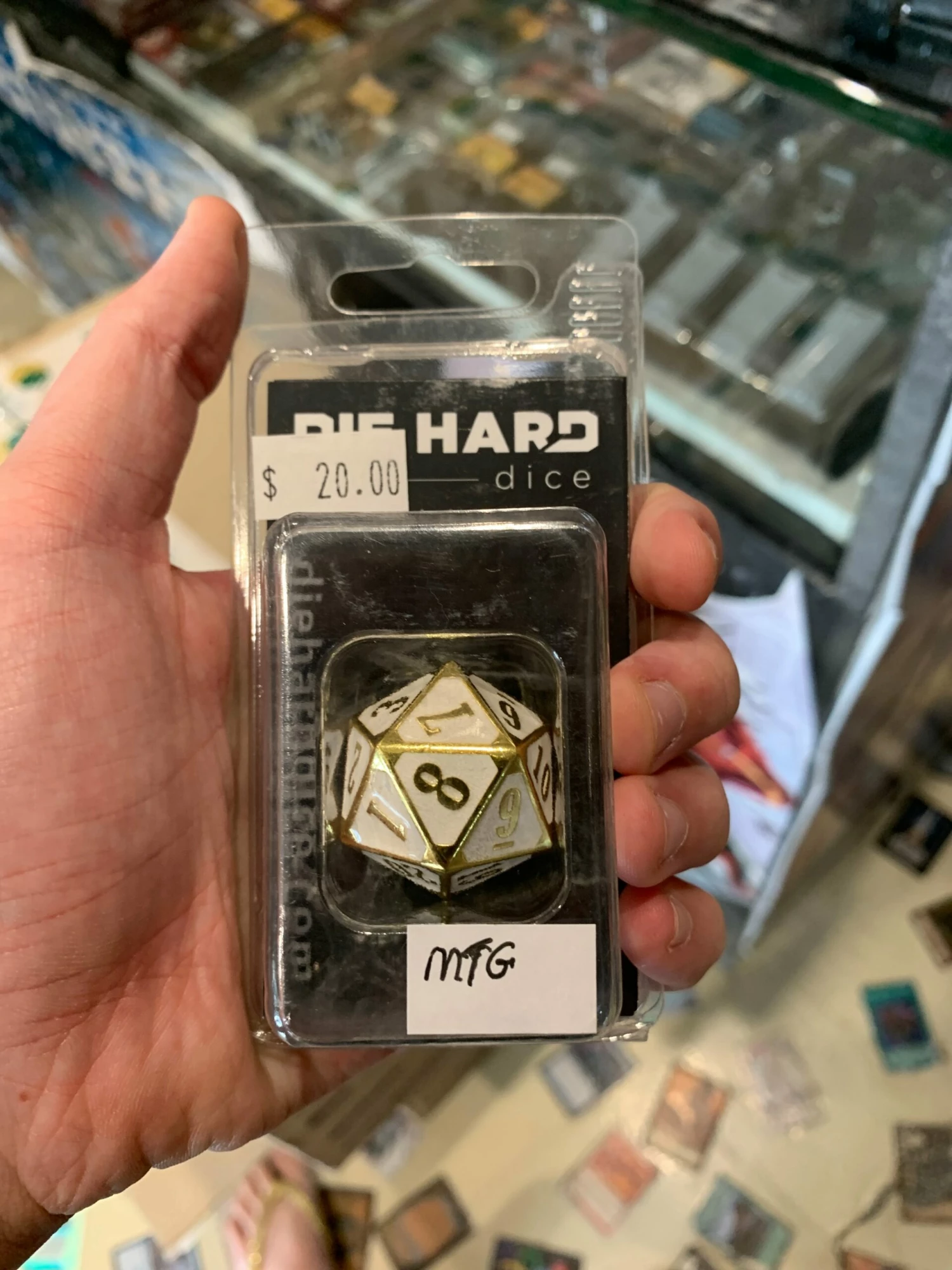 Dice Metal MTG D20 Shiny Gold W/White 3 Dice Metal MTG D20 Shiny Gold W/White